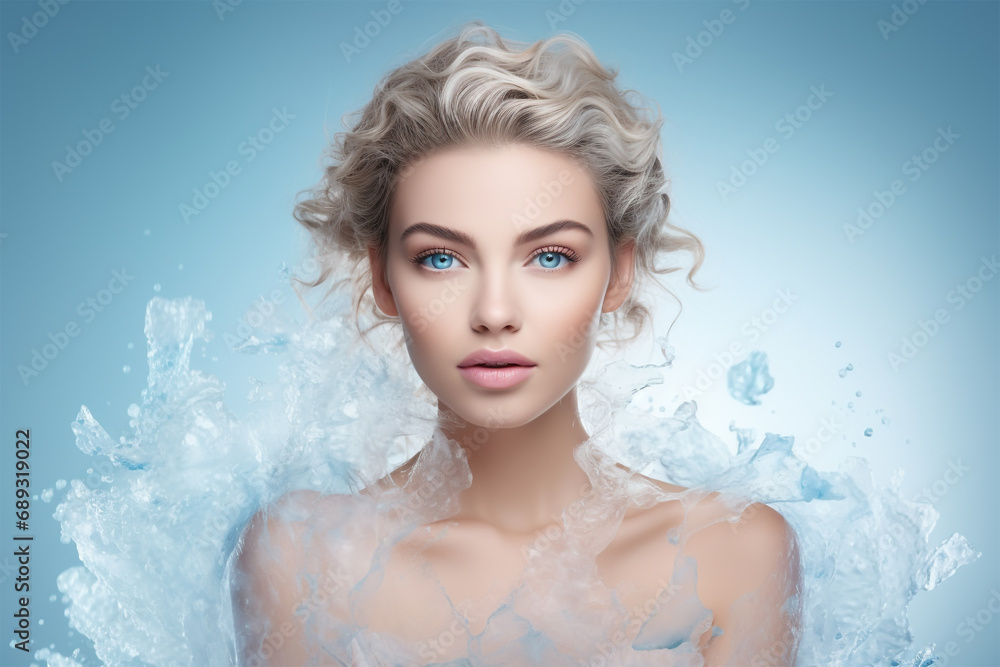 Elegante Kosmetikpräsentation - Ein ansprechendes Bild eines Kosmetikmodels vor einem femininen Hintergrund mit viel Platz für weitere kreative Gestaltungsmöglichkeiten