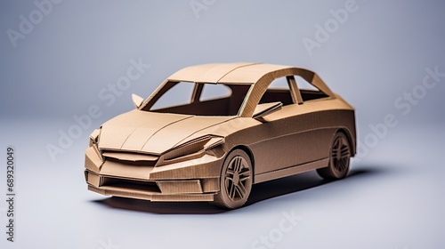 Carboard car model  on grey plain background.