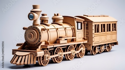  Carboard train model, on grey plain background. photo