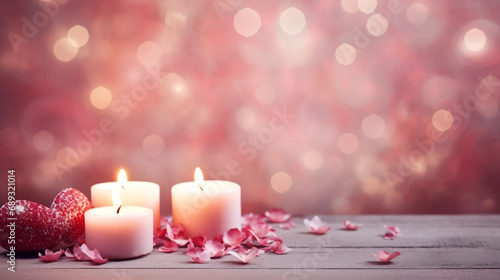 copy space  stockphoto  beautiful valentine background with some candles and romatic colors. Romantic background or wallpaper for valentine   s day. Beautiful design for card  greeting card. Valentine m