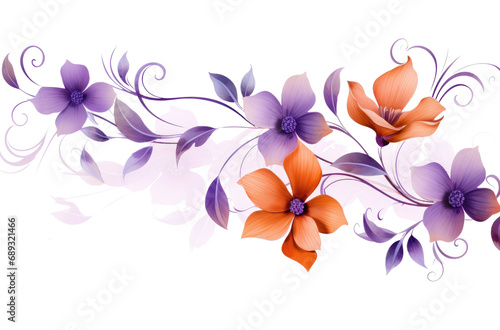 flowers and leaves on white background,