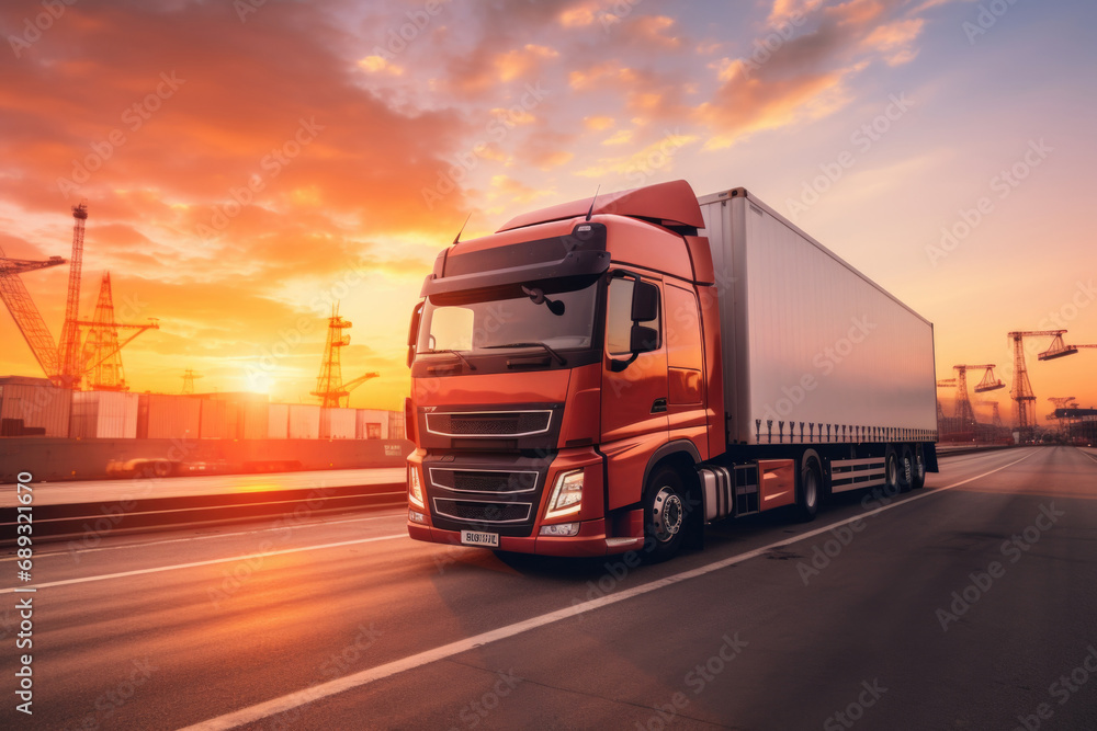 Cargo truck with trailer on highway. Shipment and logistic concept. Cargo truck with trailer on highway. Shipment and logistic concept.
