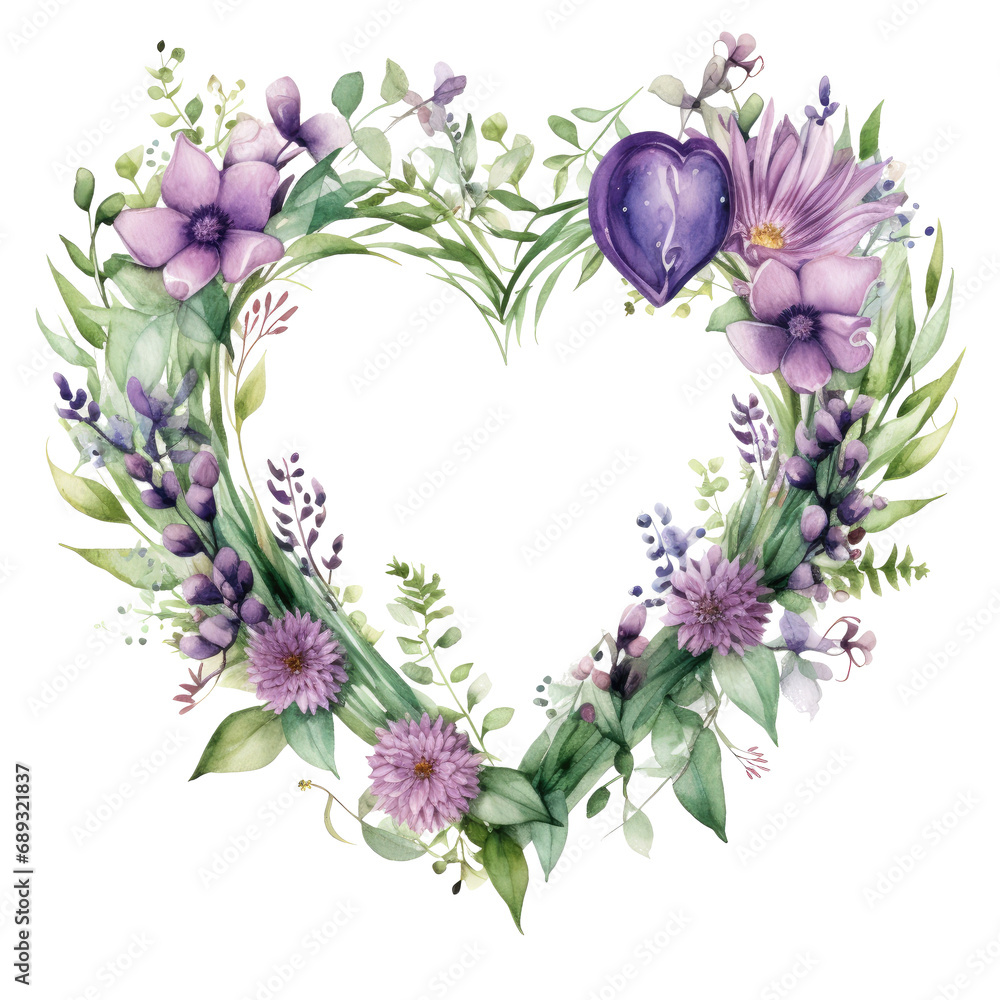 framed heart wreath with flowers and leaves,