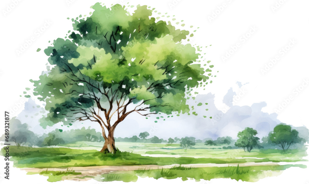 watercolor tree in nature