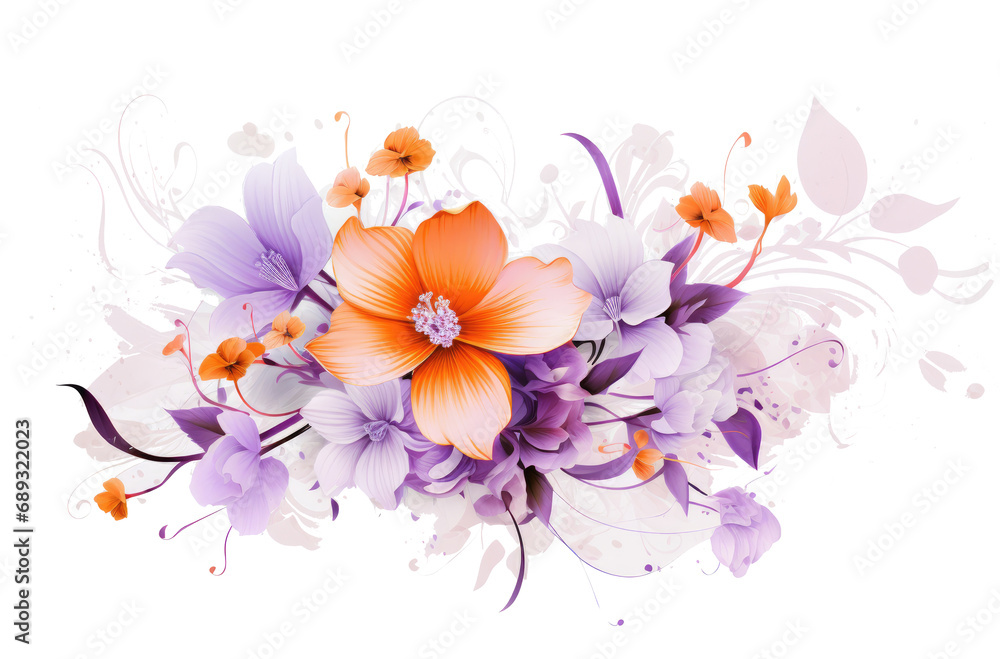 flowers and leaves on white background,