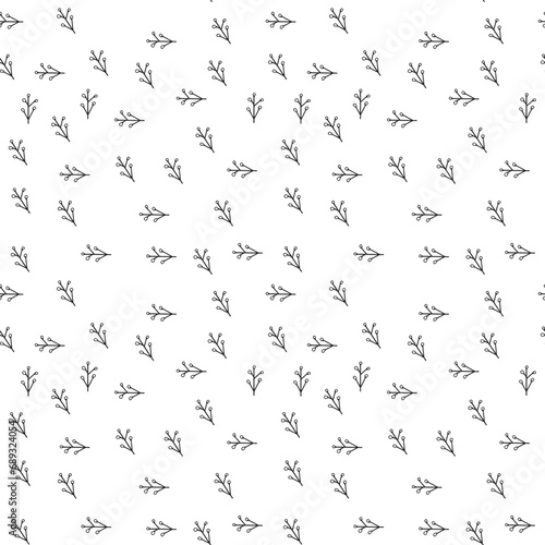 vector pattern. Repeating continuous twig pattern. Black doodles on a white background. Versatility.