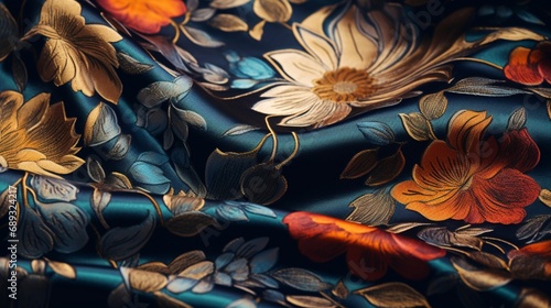 A close-up shot of a digitally printed velvet fabric with an intricate and vibrant pattern, adding a touch of opulence.