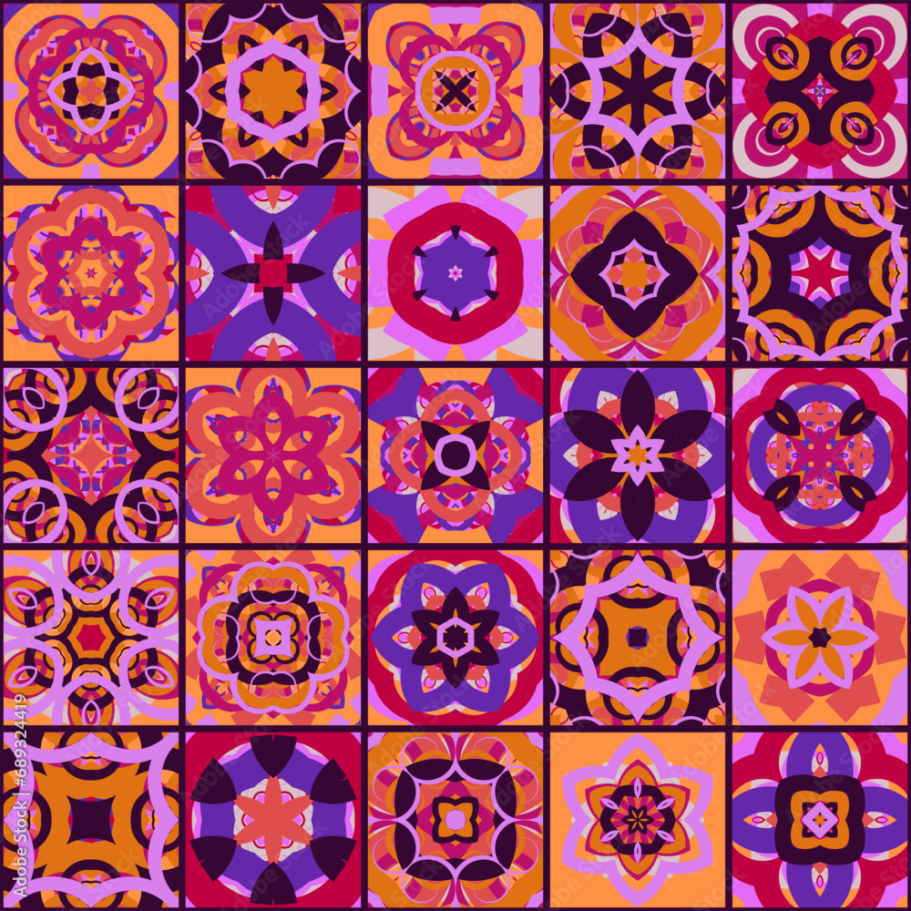 Vector Seamless mosaic artwork backdrop  - Continuous design of kaleidoscopical medley graphic design  
