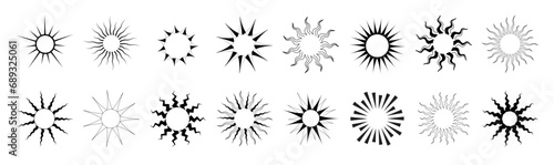  Sun rays elements set - visualization of  solar corona vector types - vector concept of vintage ray or beam emblem  