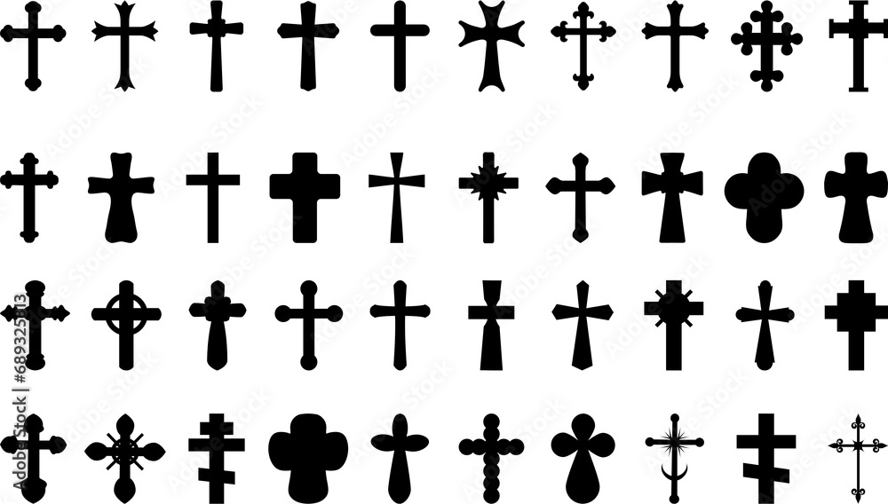   Christian cross elements set - visualization of cross vector types -  transparent PNG concept of vintage 
Christianlike emblem 