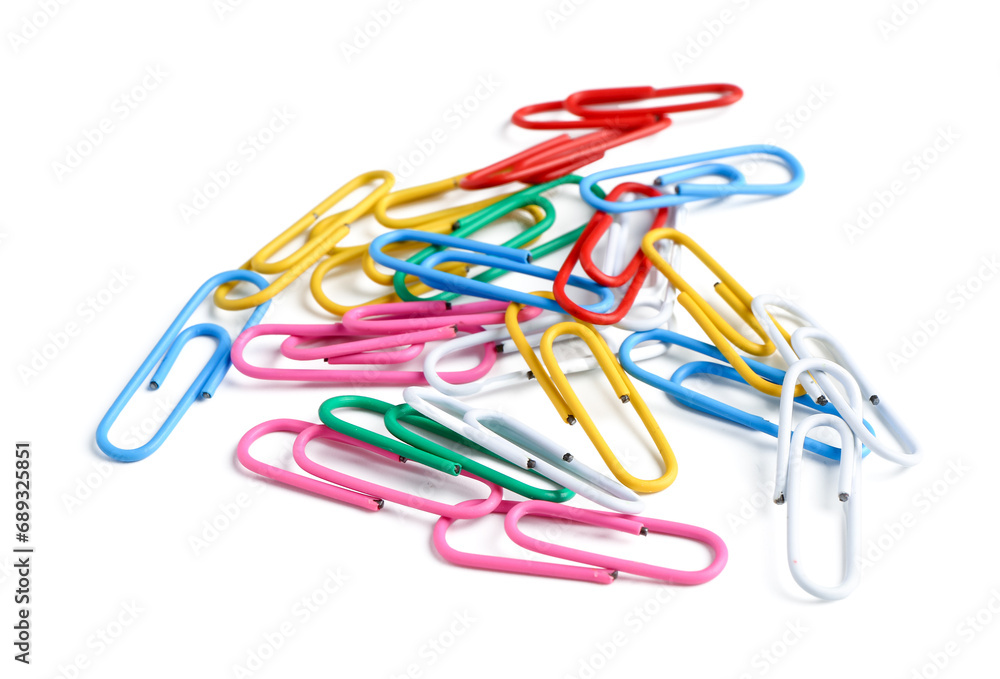 Colorful paper clips on white background Colorful paper clips on white background