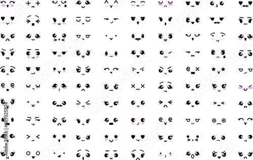  100 Kawaii Emoji PNG Set - visualization of emoticon faces types - transparent PNG concept of japanese emoji 