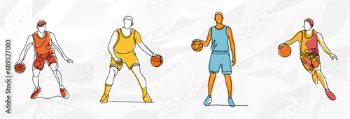 Basketball-Fever: Lineart Vektorgrafik-Bundle von Basketballspielern in bunten Outfits