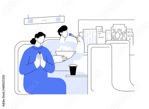 Hot drinks and snacks in a bus abstract concept vector illustration.