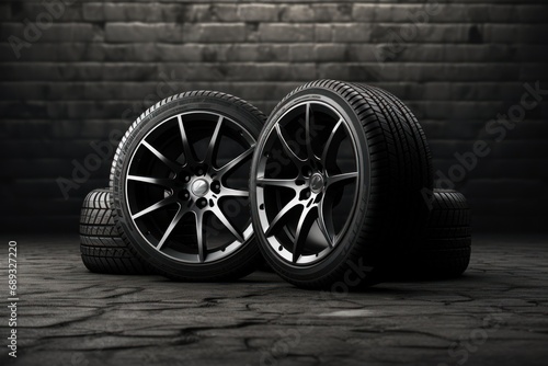 set of car wheels with alloy rims and new tires