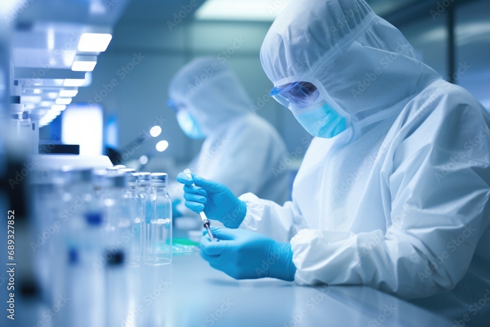 A man in a white lab coat and blue gloves A man in a white lab coat and blue gloves
