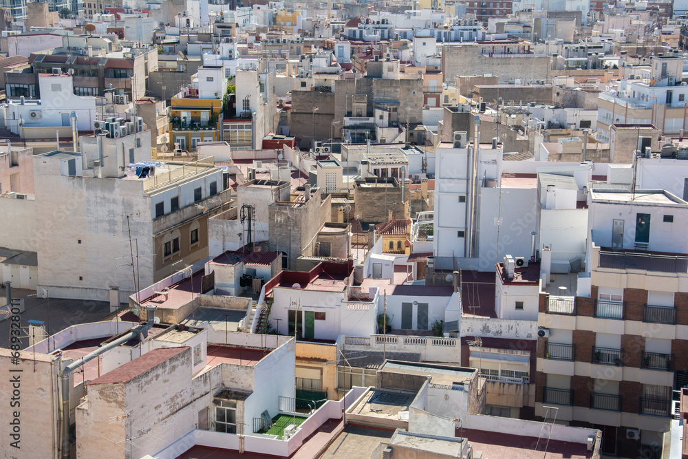Areal view over the historic city center of Elche (Elx) municipality of Spain, belonging to the province of Alicante, in the Valencian Community Areal view over the historic city center of Elche (Elx) municipality of Spain, belonging to the province of Alicante, in the Valencian Community