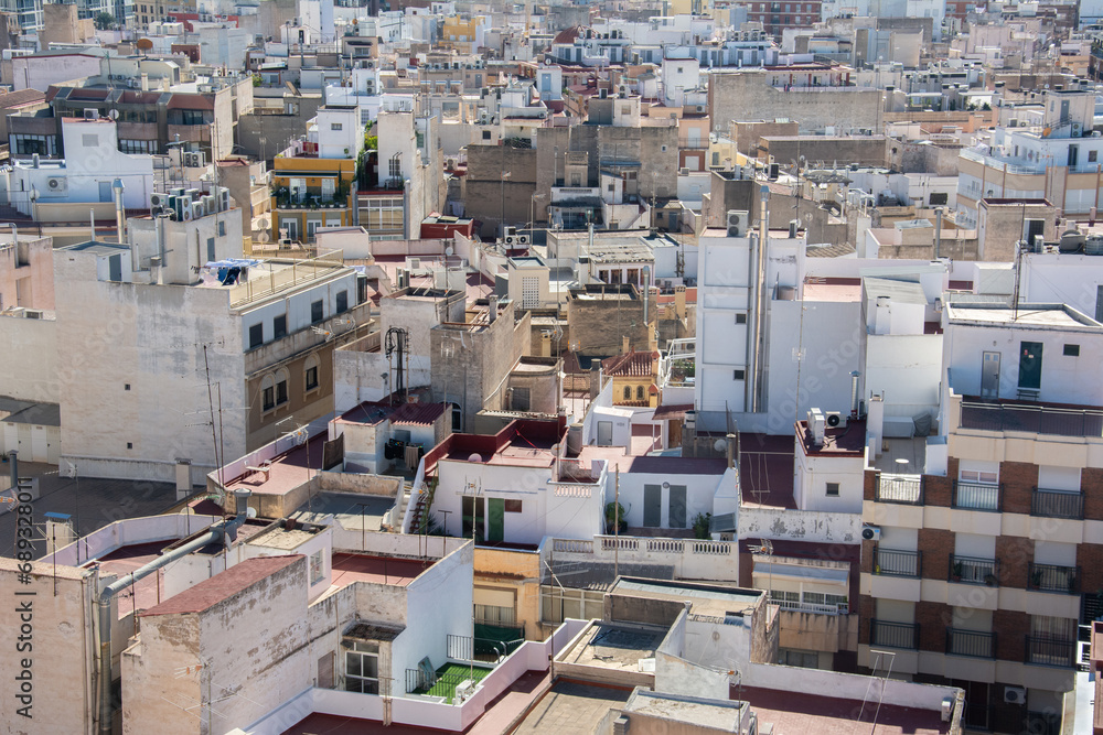 Areal view over the historic city center of Elche (Elx)  municipality of Spain, belonging to the province of Alicante, in the Valencian Community