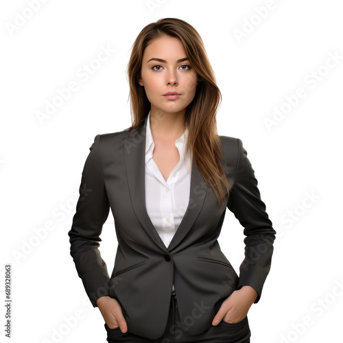 a business woman in a suit posing,