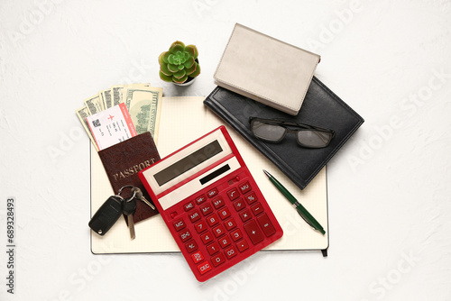 Calculator, notebooks, pass...