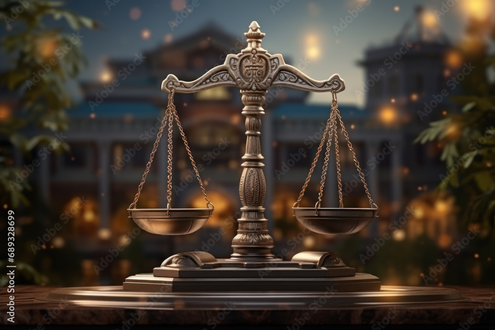 the scales of justice, in front of the justice building - obrazy, fototapety, plakaty 