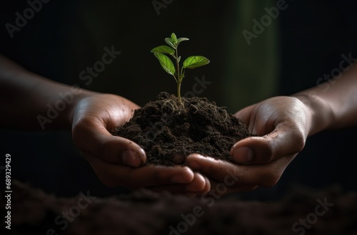 a hand is holding a small tree sprouting,