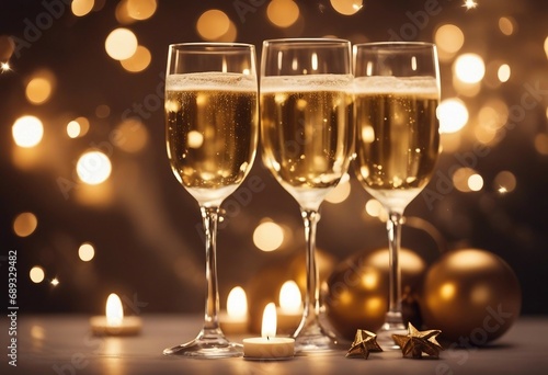 Champagne For Christmas Celebration - Flutes With Candle Decoration