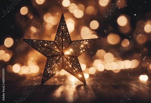Magic Christmas Star In Shiny Night - Defocus Star-trail