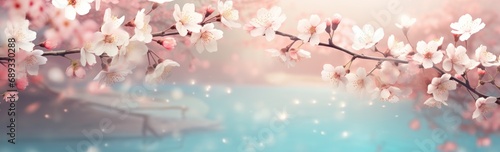 a pink background bursting with cherry blossoms in spring,