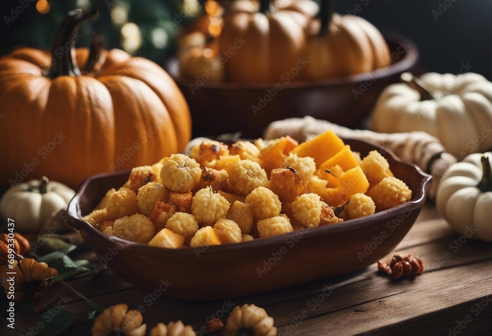 Thanksgiving With Pumpkins And Corncob On Wooden Table Thanksgiving With Pumpkins And Corncob On Wooden Table