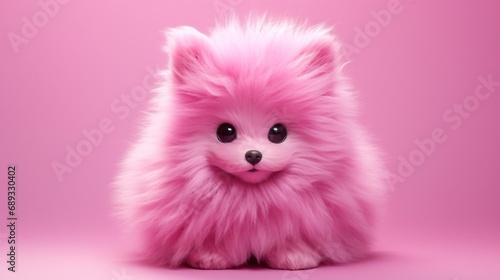 a pink furry dog that looks very sly,