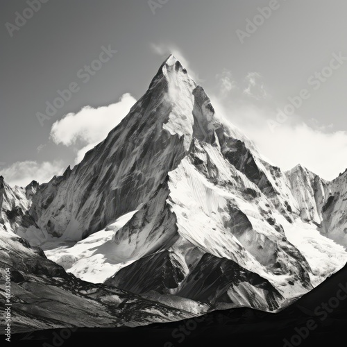 Black and white panoramic shot of towering mountain peaks © BrandwayArt