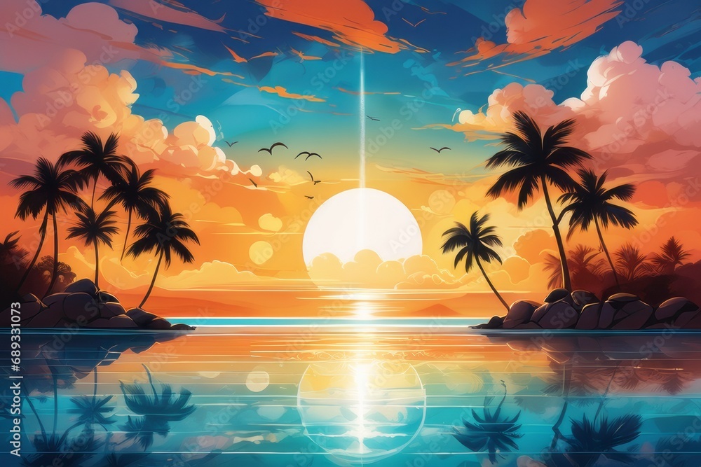 tropical island with palm trees an ocean created with generative AI software