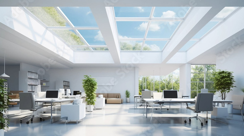 copy space, stockphoto, Inspiring office interior design Contemporary style Open workspace featuring Skylight architecture. Open office mock up. Modern style office with a lot of natural light comming