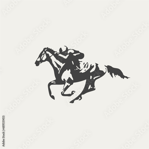 Fotografie, Obraz Vector silhouette of racing horse with jockey