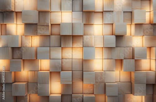Wooden cubes background. 3d render illustration. Abstract background.