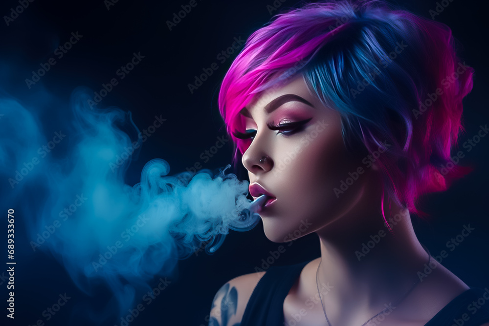 Portrait of a beautiful woman with pink hair and smokey eyes