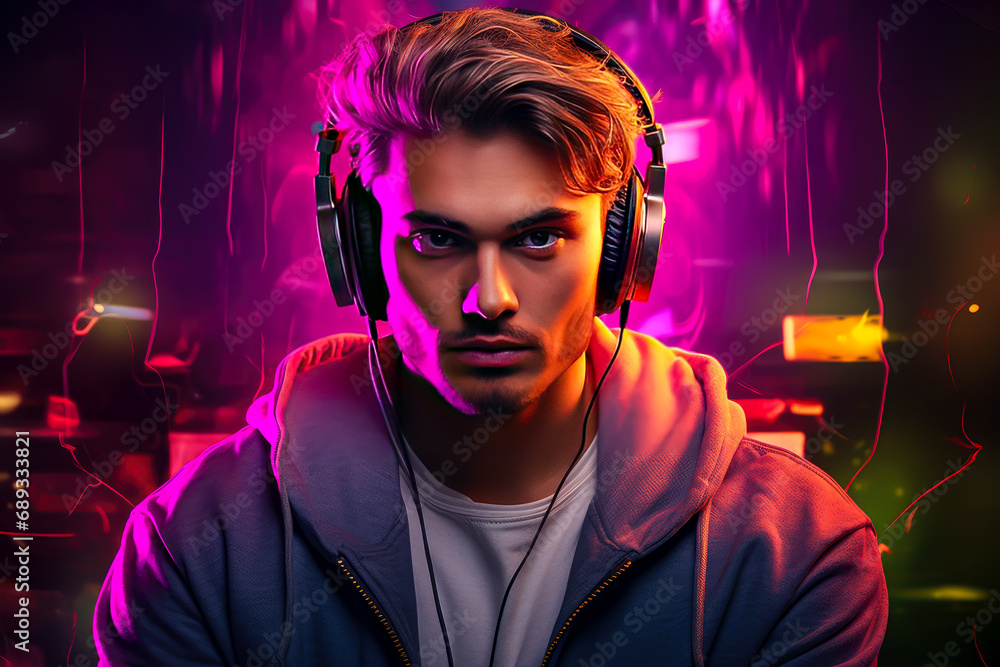 Portrait of a handsome young man in headphones. Portrait of a handsome young man in headphones.