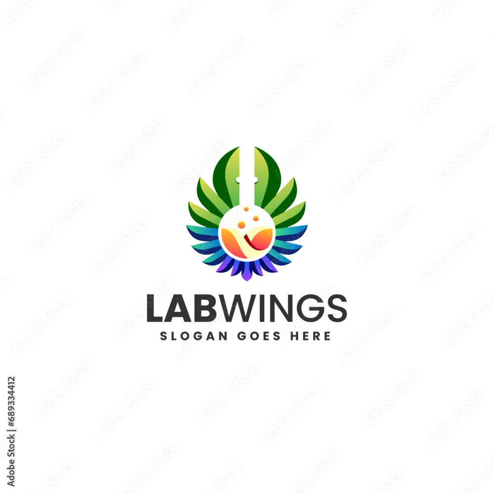 Vector Logo Illustration Laboratory wings Gradient Colorful Style