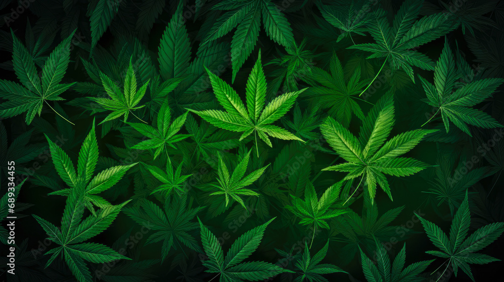 Cannabis background. Cannabis leaves. Green leaves of marijuana.