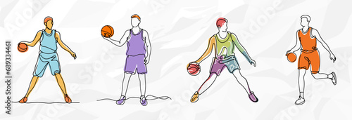 Basketball-Fever: Lineart Vektorgrafik-Bundle von Basketballspielern in bunten Outfits