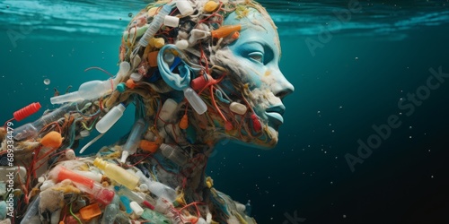 Beneath the Waves, a Mermaid Countenance Formed from Ocean Plastic, a Urgent Plea for Environmental Salvation