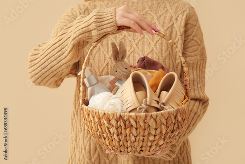 Woman with gift basket for ...
