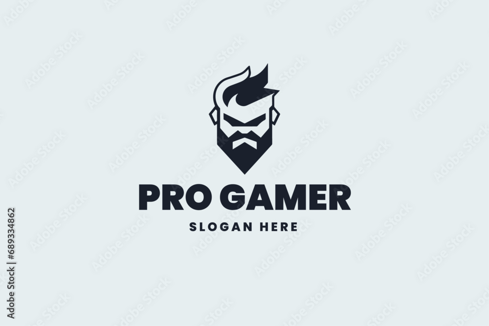 bearded man logo, gamer avatar, business brand