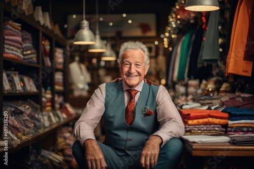 a man in a business suit standing in a shop