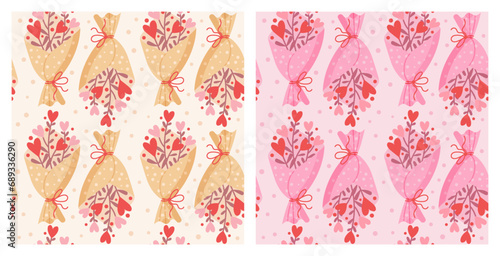 Valentines day   seamless pattern template ,vector trendy illustration bouquet of flowers
