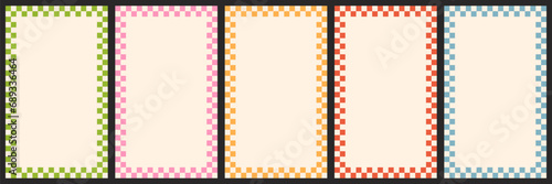 A set of groovy backgrounds and checkered posters. Templates for postcards and posters. Prisychedelic vibes of hippies and 60s and 70s. Vector illustration.