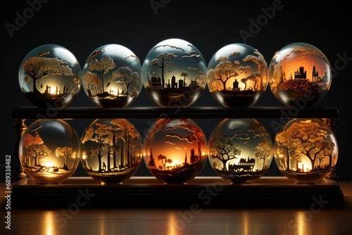 different images of a space ball lamp with planets inside