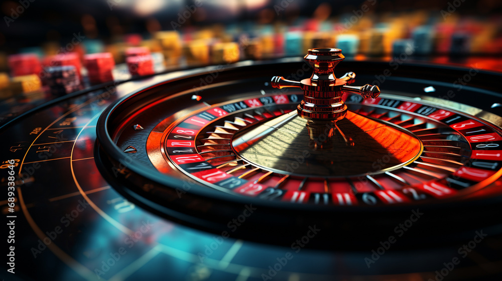 Obraz premium Casino roulette on a dark background.