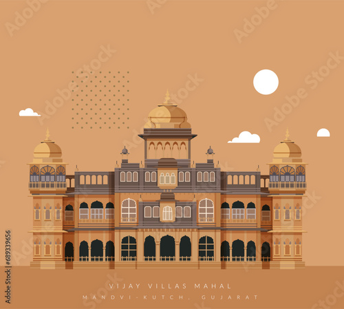 Vijaya Vilas Mahal at Mandvi - Kutch, Gujrat - Stock Illustration